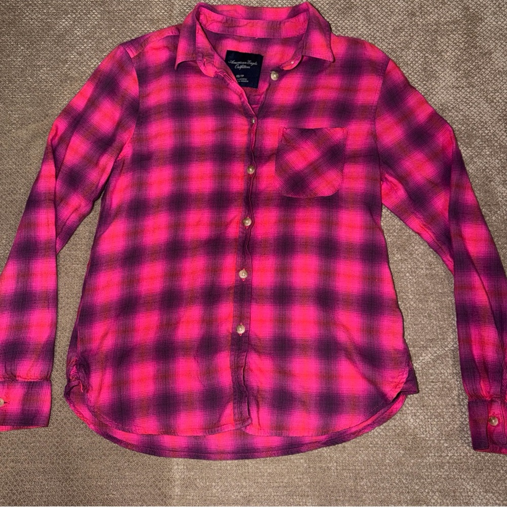 American Eagle Outfitters Pink Plaid Shirt